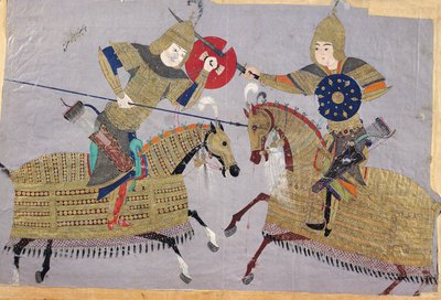 Deux guerriers à cheval en combat, École de Tabriz, c.1480 - Islamic School